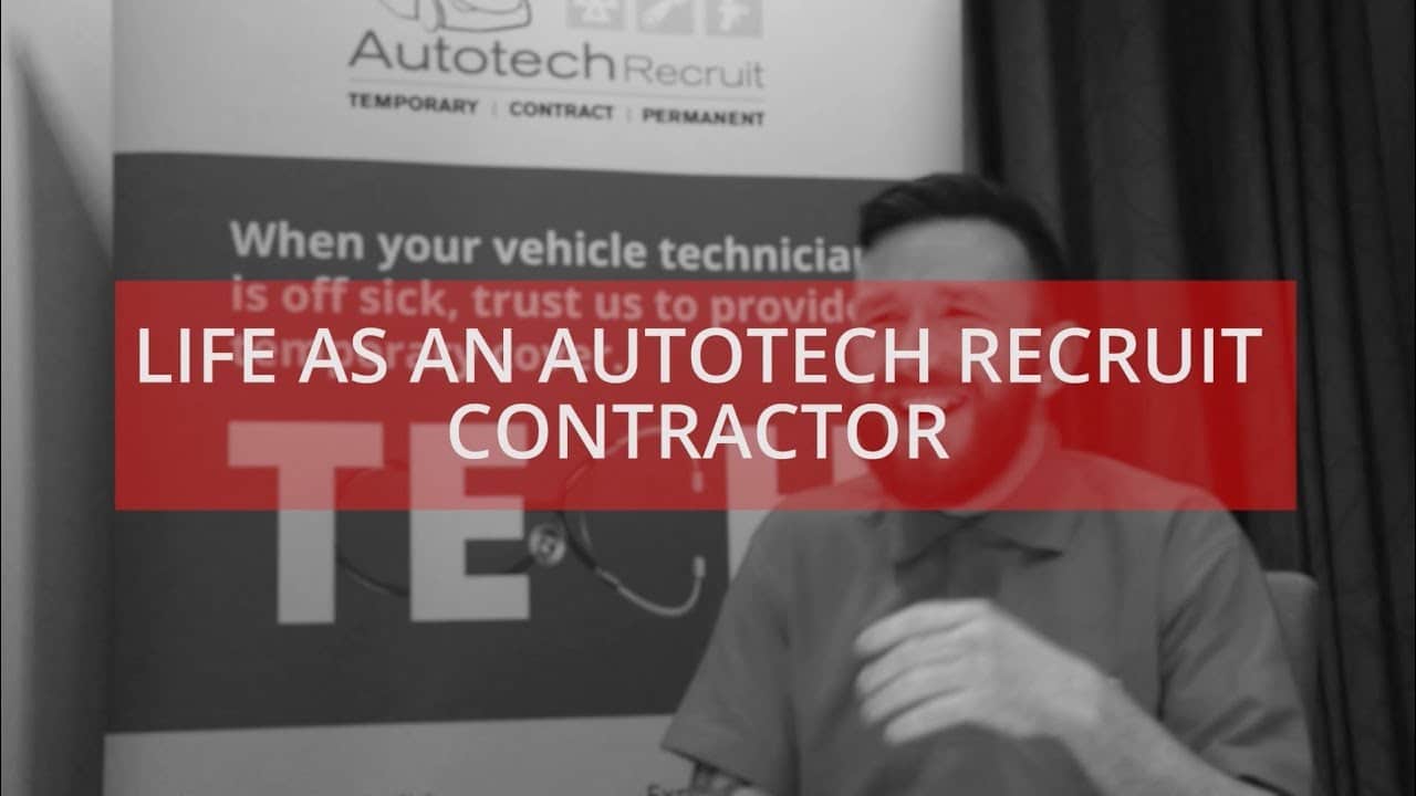 Thumbnail image for Autotech Recruit videos on the website showing a potential recruit in front of a roller banner.