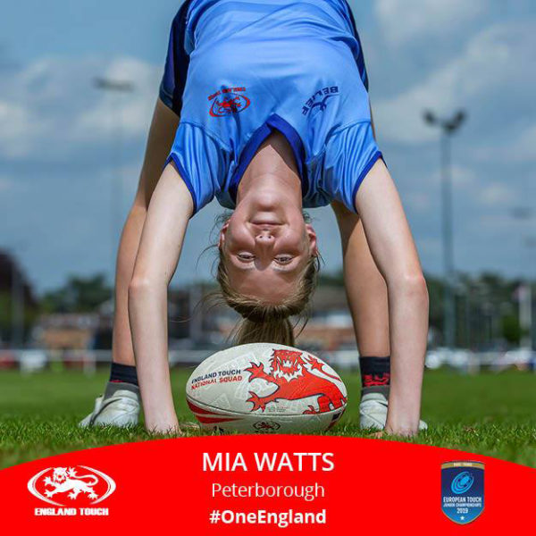 England Mixed 15s Touch Team – Mia Mia playing for England Mixed 15s Touch Team at Junior Touch Championships 2019