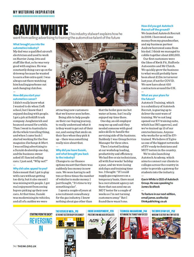 Gavin White, Autoetch Group CEO, MotorPro, My motoring inspiration