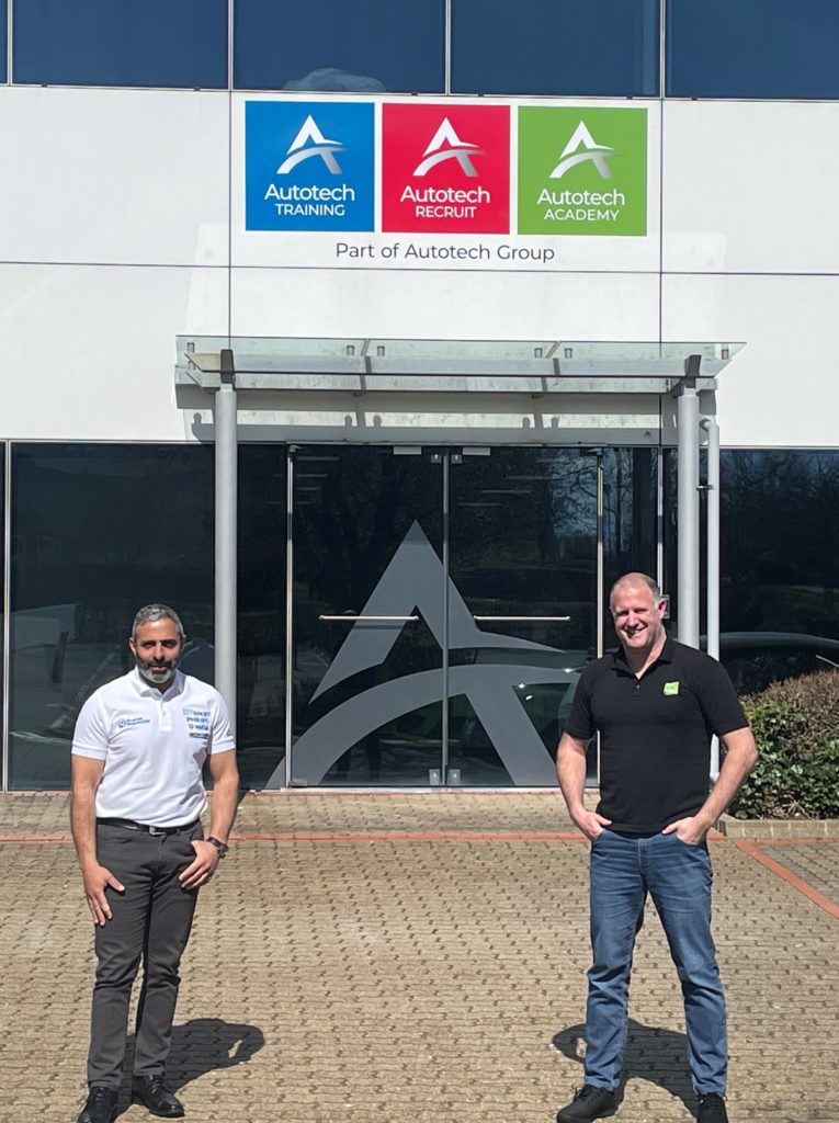 Andy Savva and Gavin White in front of the Autotech Group head office in Milton Keynes