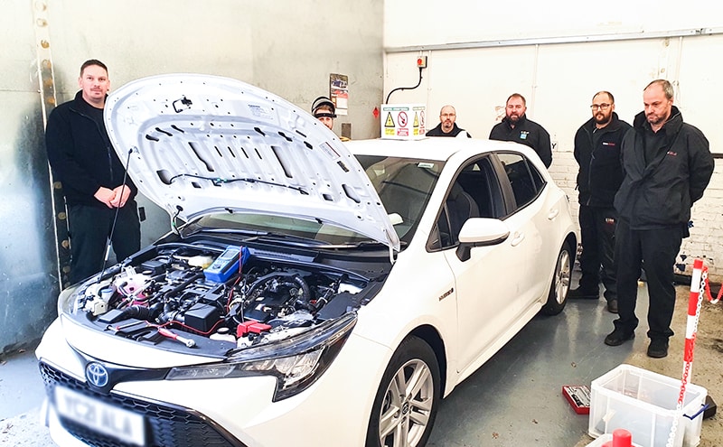 Elite Garages technicians during their EV training with Autotech Training